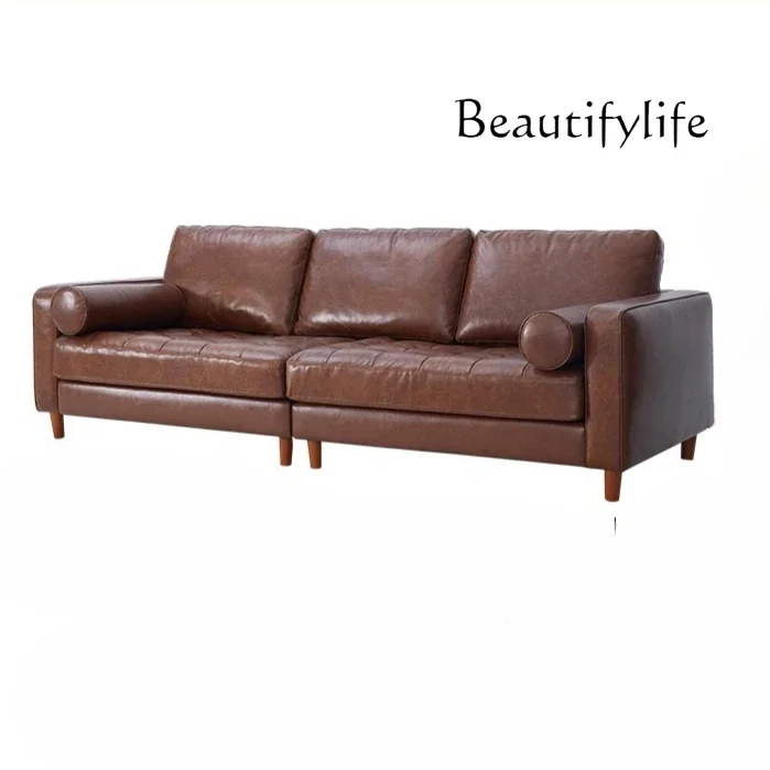 

First layer cowhide sofa medieval retro style leather sofa living room home brown new straight row sofa