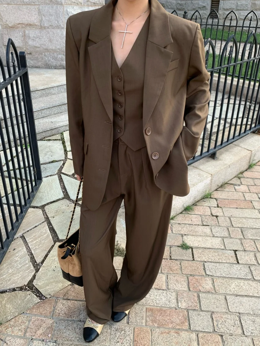 

Alien Kitty 2025 Офисные женские комплекты Шикарные повседневные женские тонкие блейзеры Осенняя уличная рабочая одежда Элегантный жилет Прямые свободные брюки