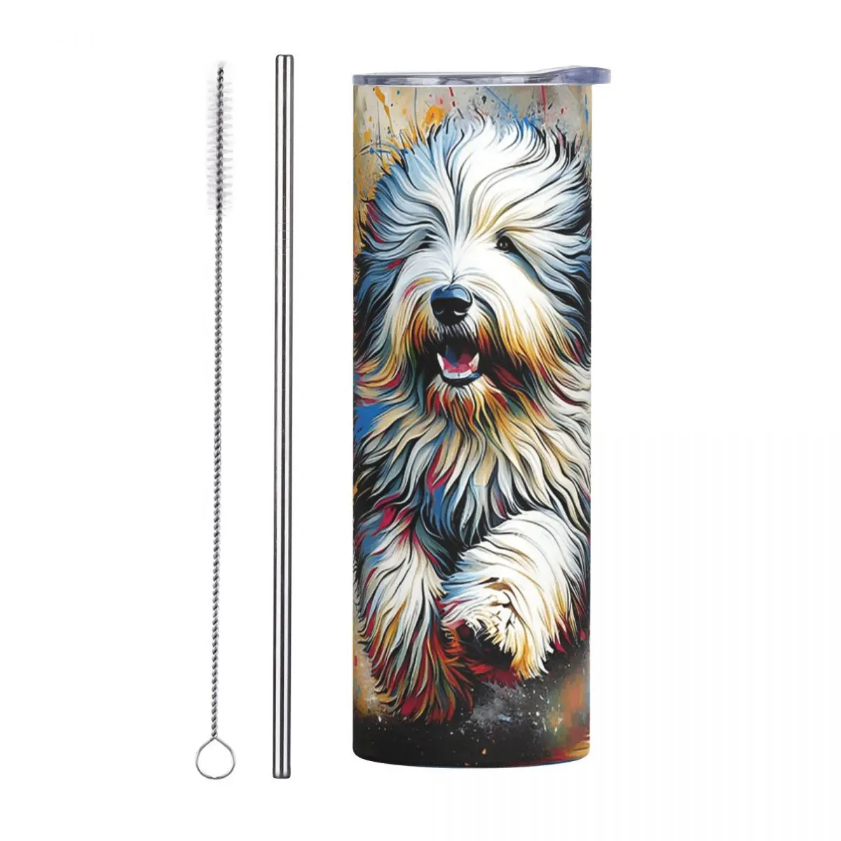 

Староанглийская овчарка Портрет собаки Акриловый художественный принт Портрет домашних животных Подарки Изолированные кружки Термальные холодные чашки Соломенная с крышкой 20 унций