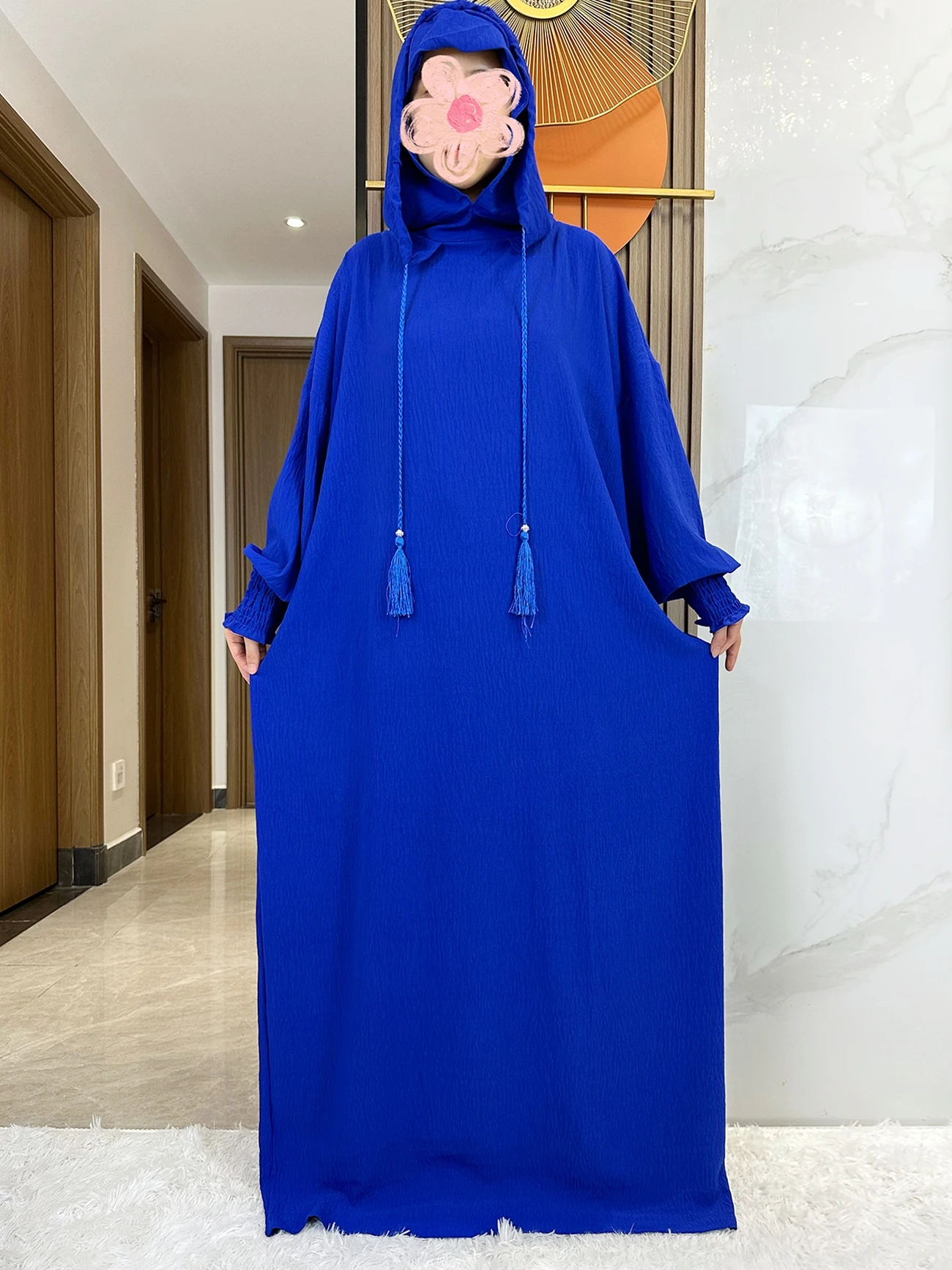 Women Cotton Abayas Muslim Ramadan Prayer Clothing With Hooded Jalaba Solid Casual Batwing Sleeve Arab Oriental Robe Eid Djellab