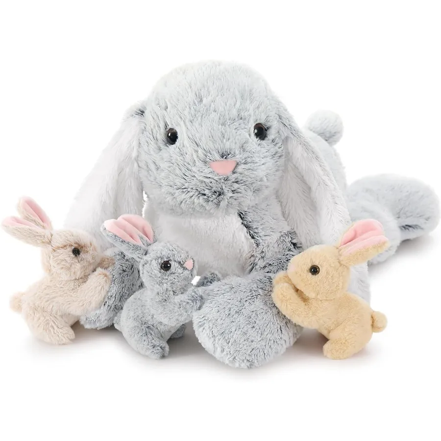 

Large Bunny Stuffed Animal 24 - 4Pcs Cuddly Plush Rabbit Toys for - Surprise Gift with Mommy Bunny and 3 Small Bunnies Inside S