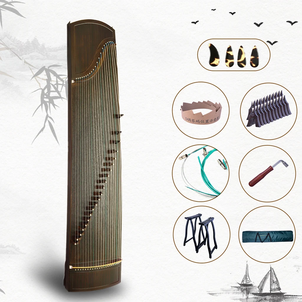 Advanced Level Black Sandalwood Guzheng Instrument 21 Strings 163cm Chinese Zither Harp Hot Sale With Full Accessories