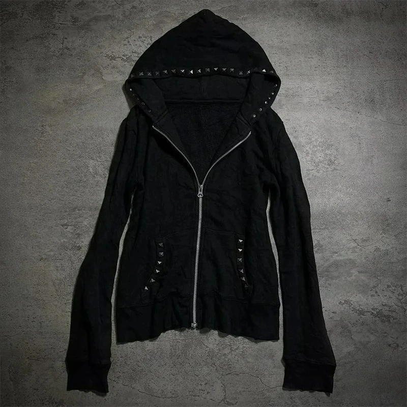 Women's 2026 Gothic Aesthetic Autumn Winter Fur Collar Hoodie Casual Slim Chic Design Cardigan Sweatshirt 2000s Harajuku Clothes