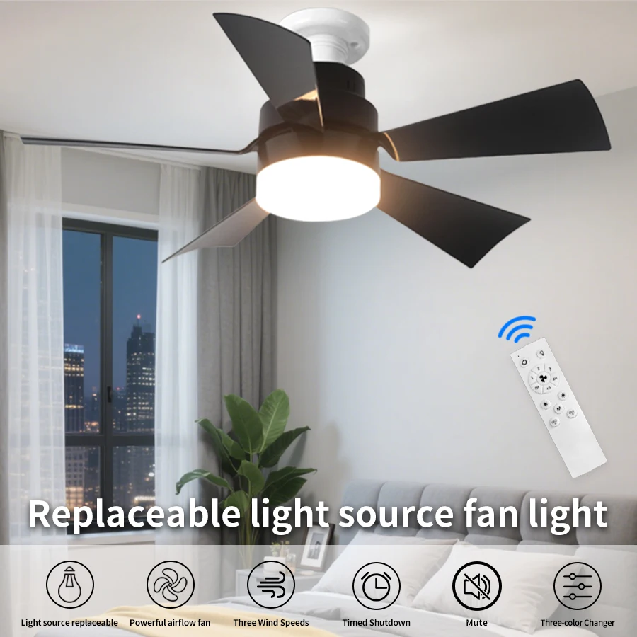 

Detachable E27 Ceiling Fan Light with Remote Control,3 Colors,3-speed Timer,Super Quiet,Suitable for Living Room,Bedroom and Kit