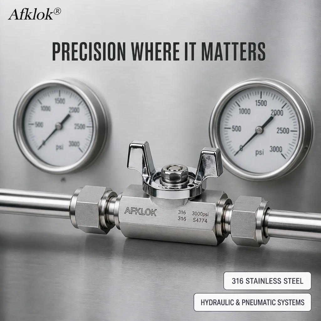 AFKLOK 316 Stainless Steel Double Ferrule Ball Valve Butterfly Handle 1000PSI Compression Tube Instrument Gas Valve 1/2