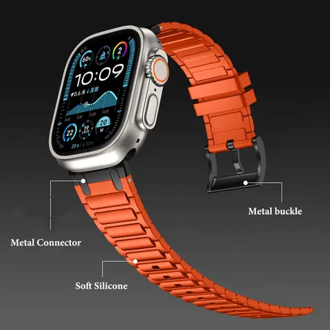 Metal Integration Band for Apple Watch Ultra 3/2 49mm 11 10 9 8 7 46mm 45mm 42mm 41mm Silicone Bracelet iWatch 6 5 SE3 44mm 40mm