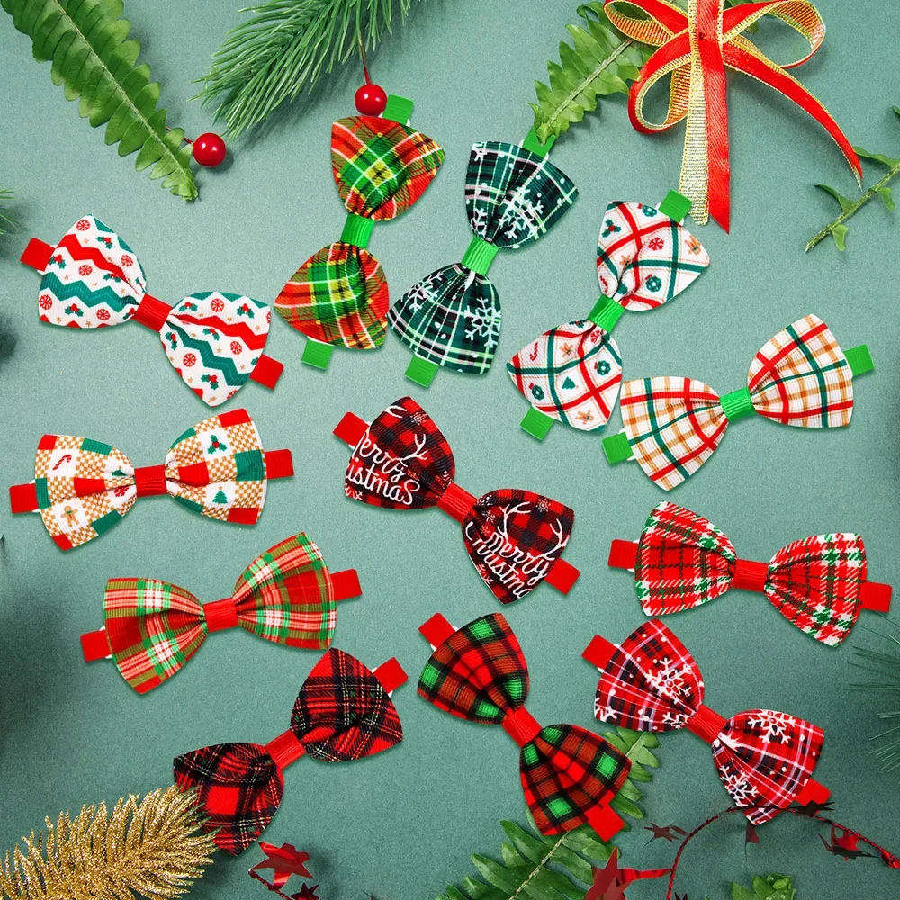 50PCS Christmas Dog Bows For Small Dog Cat Bowties Dog Christmas Grooming Pet Dog Puppy Bow Tie Neckties For Dogs Supplies