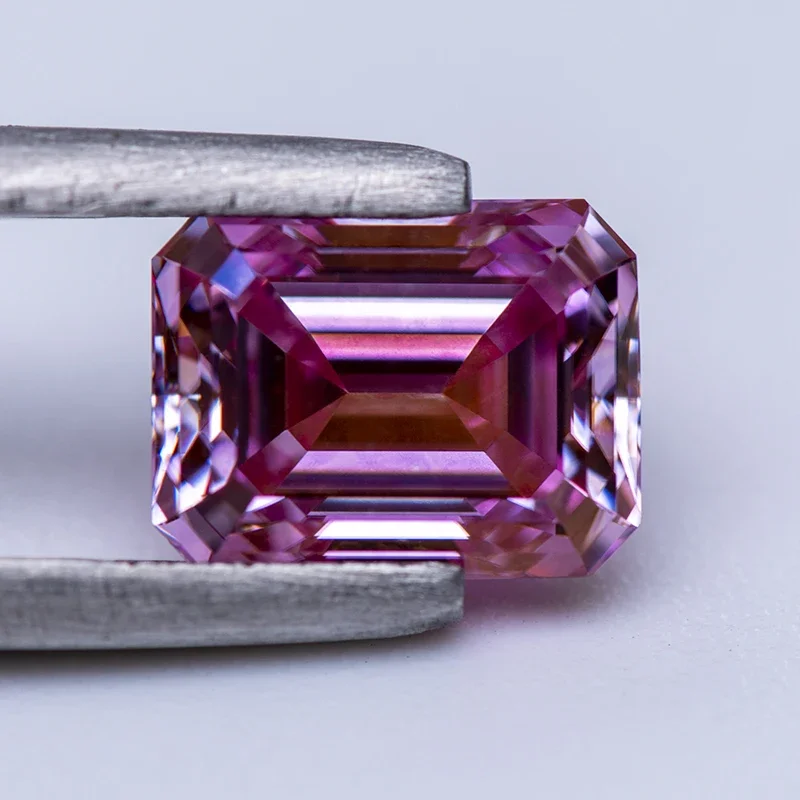 Pedra moissanite sakura cor rosa corte esmeralda laboratório cultivado diamante encantos anel colar brincos materiais principais certificado gra