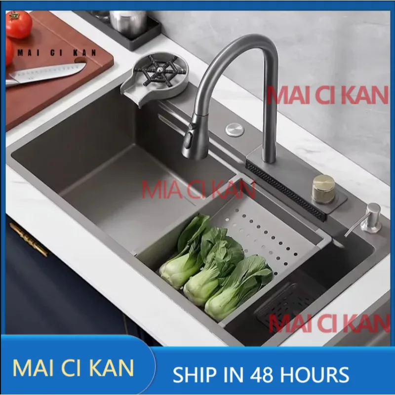 

Кухонный комплект из нержавеющей стали: раковина со встроенной чашей для овощей, душевая лейка, утолщенный дренажный поддон