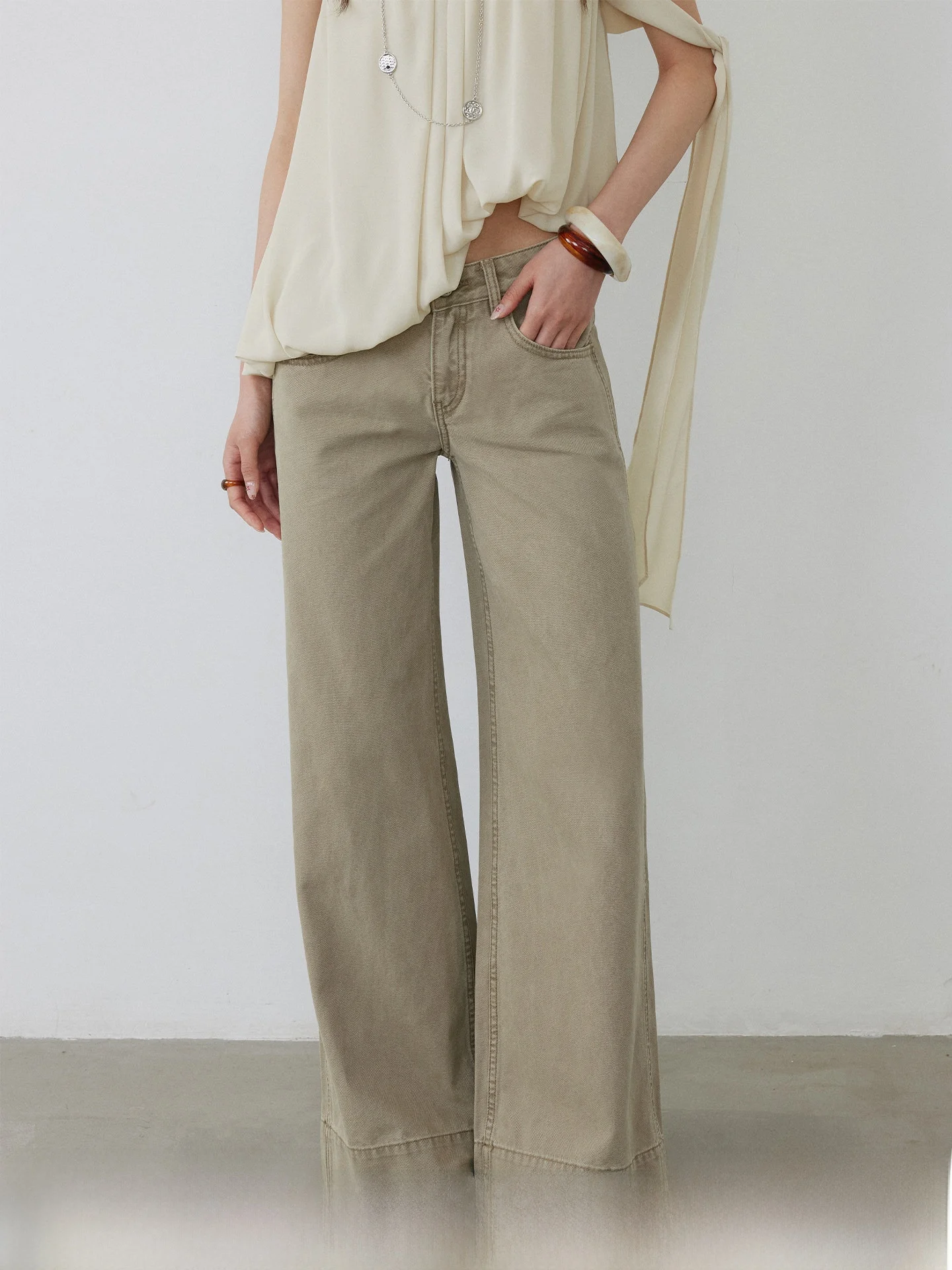 

KEARA Minimalist Fashionable Low Waist Cotton Denim Straight Leg Pants Women's Four Seasons Wear Slimming Washed Scythe Pants