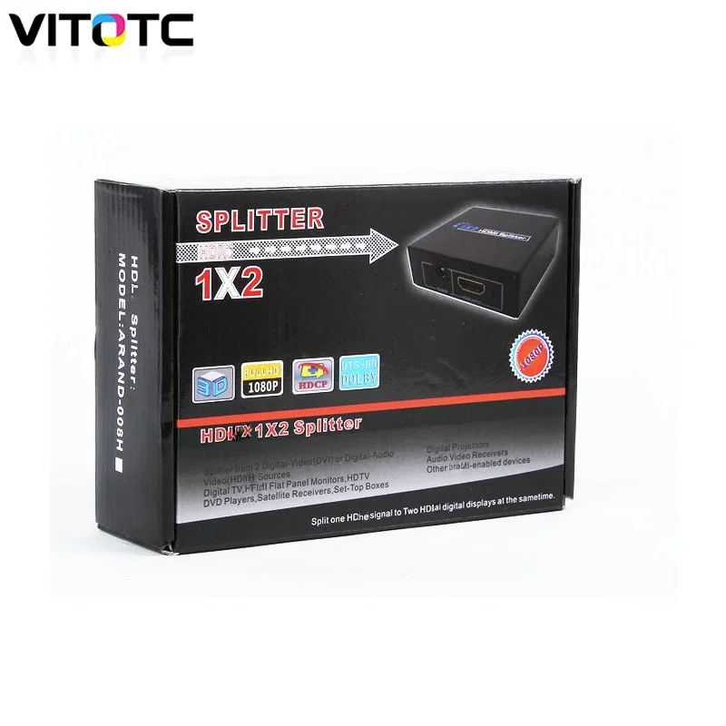 1 in 2 out 1080p HDMI-compatibl 1x2 Splitter Power Signal Amplifier NEW  Box 1.3B 1.4 Compliant DVD Player