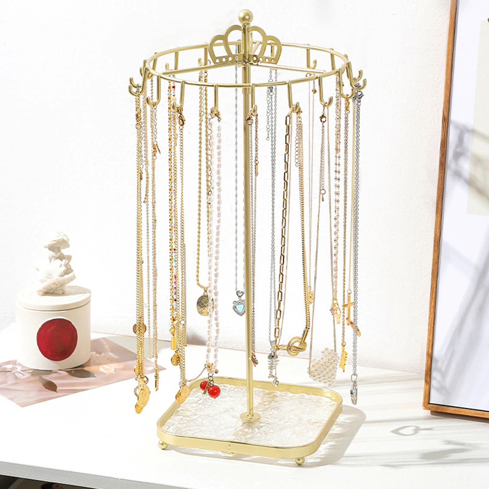 Rotating Jewelry Holder, Jewelry Display Rack, Iron Jewelry Organizer, Necklace Earring Storage Shelf for Pendant, Earrings