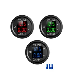 12-24V Car Mini Waterproof Dual Display Voltage Current Meter Round LED Panel Digital Voltmeter Ammeter Tester Monitor DC 5V-48V