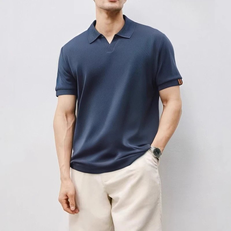 

Summer Cold Silk Cool Men's Lapel Knitted Men's High-end Polo Shirt Casual Short-sleeved T-shirt