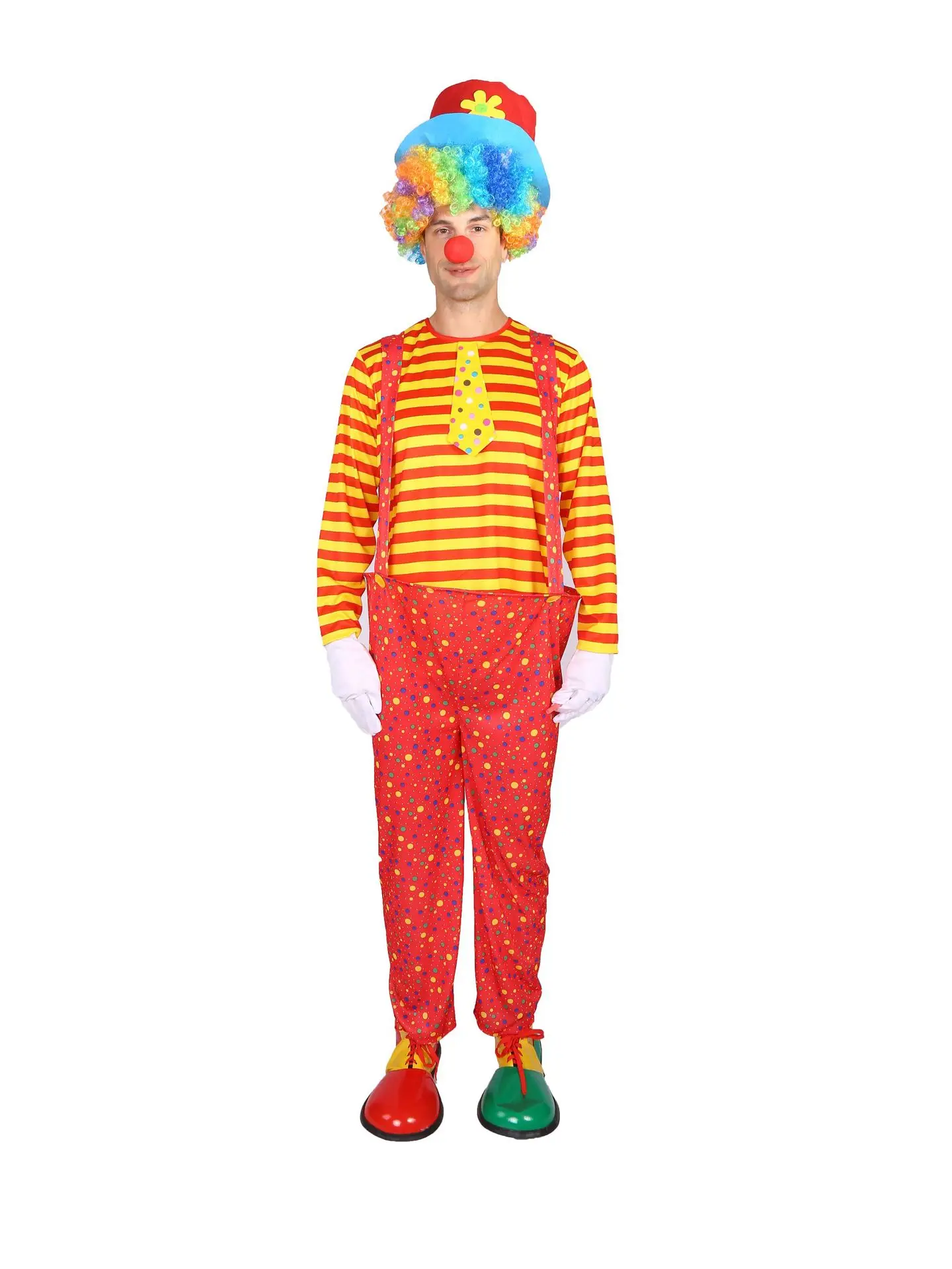 Halloween Men Women Adult Children Striped Clown Costume Red Hat Cosplay