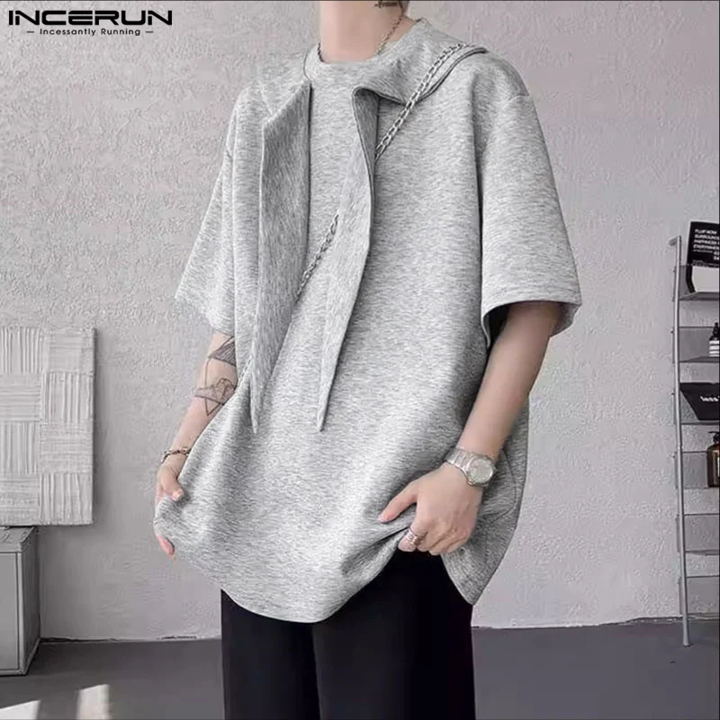 INCERUN الصيف الرجال تي شيرت موضة نصف كم بلايز المحملة بلون Blusas ملابس للرجال ملابس الشارع الشهير بلايز تي شيرت كبير الحجم