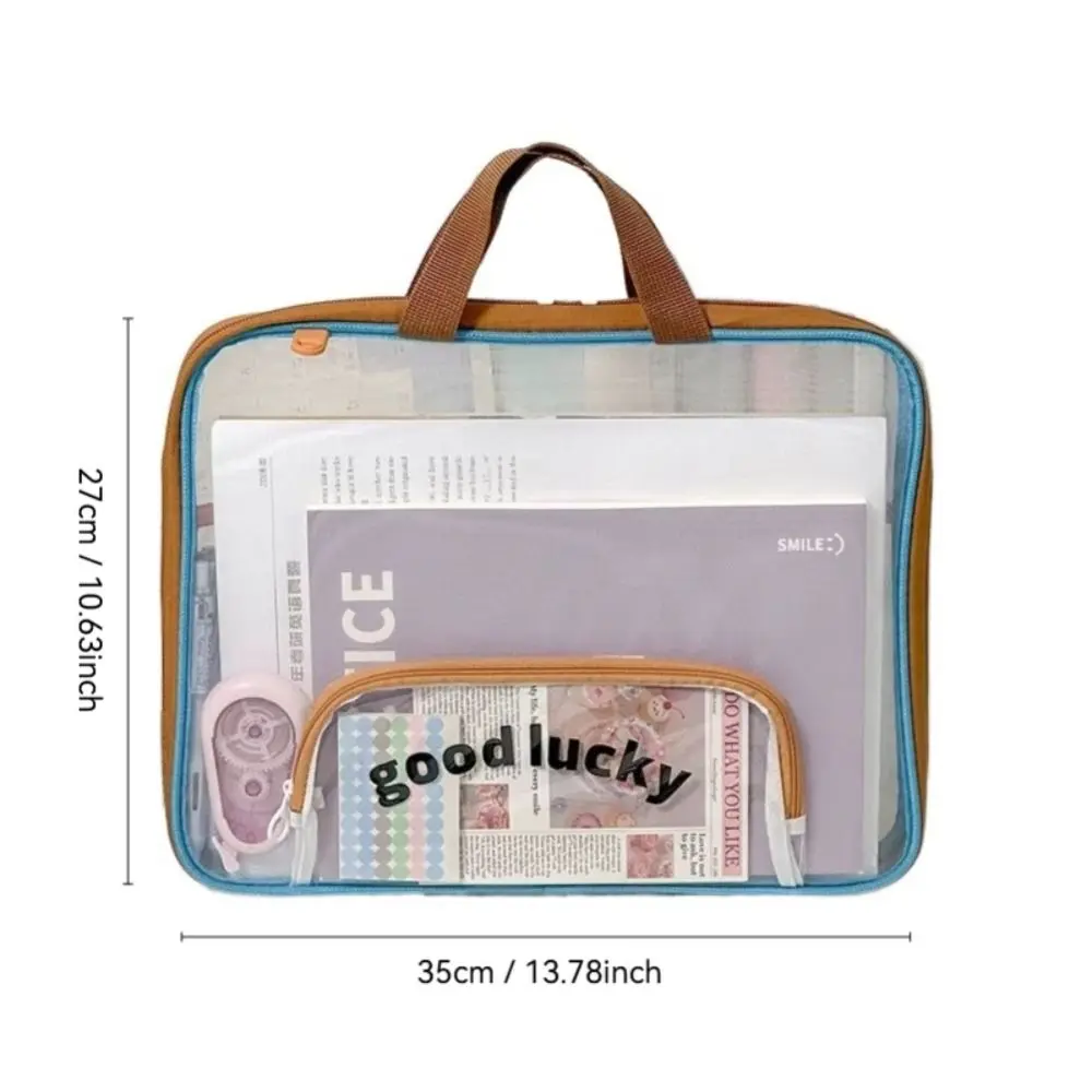 حقيبة ملفات A4 شبكية محمولة شفافة ذات سعة كبيرة حقيبة تخزين أدوات مكتبية مع مقبض منظم الملفات واللوازم المدرسية #4