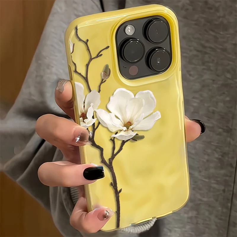 Magnolienblüten Einfache Handyhülle für iPhone 17 16 15 11 14 13 12 Pro Max Plus 17Air Falten-Wellen Weiche Silikon-TPU-Schutzhülle – Detail 6