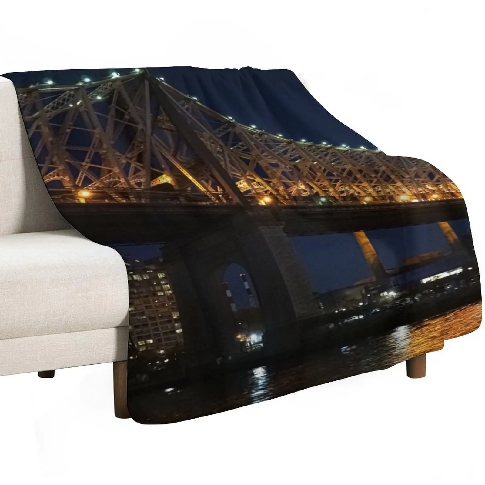 Queensboro Bridge - Night Sence Throw Blanket Stain Resistant Cozy Warm Blanket