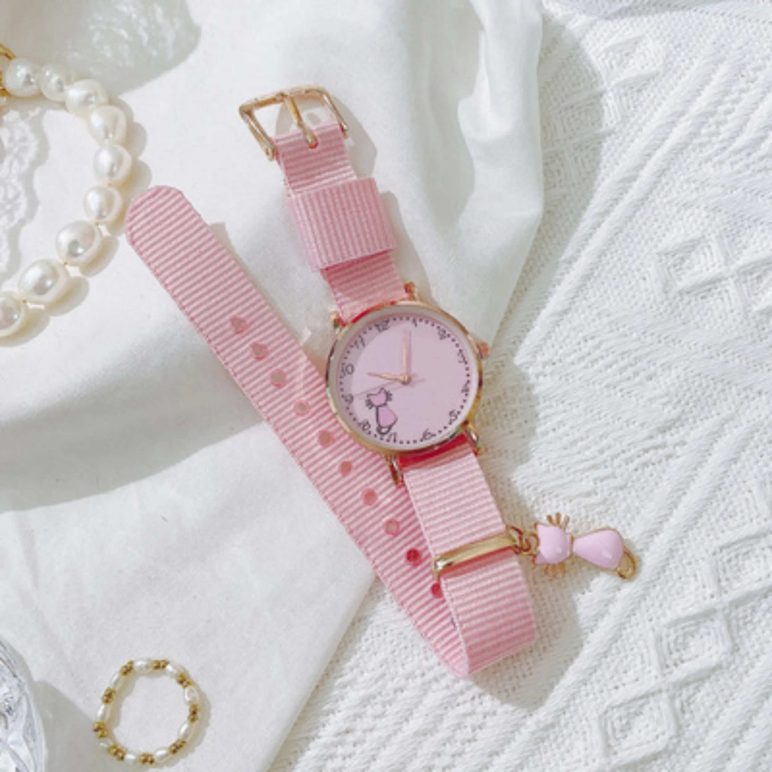 

Cute Pendant Girl Women Watch Cartoon Unicorn Cloud Cheery Pink Ladies Bracelet Watches Set Student Quartz Canvas Watch Reloj