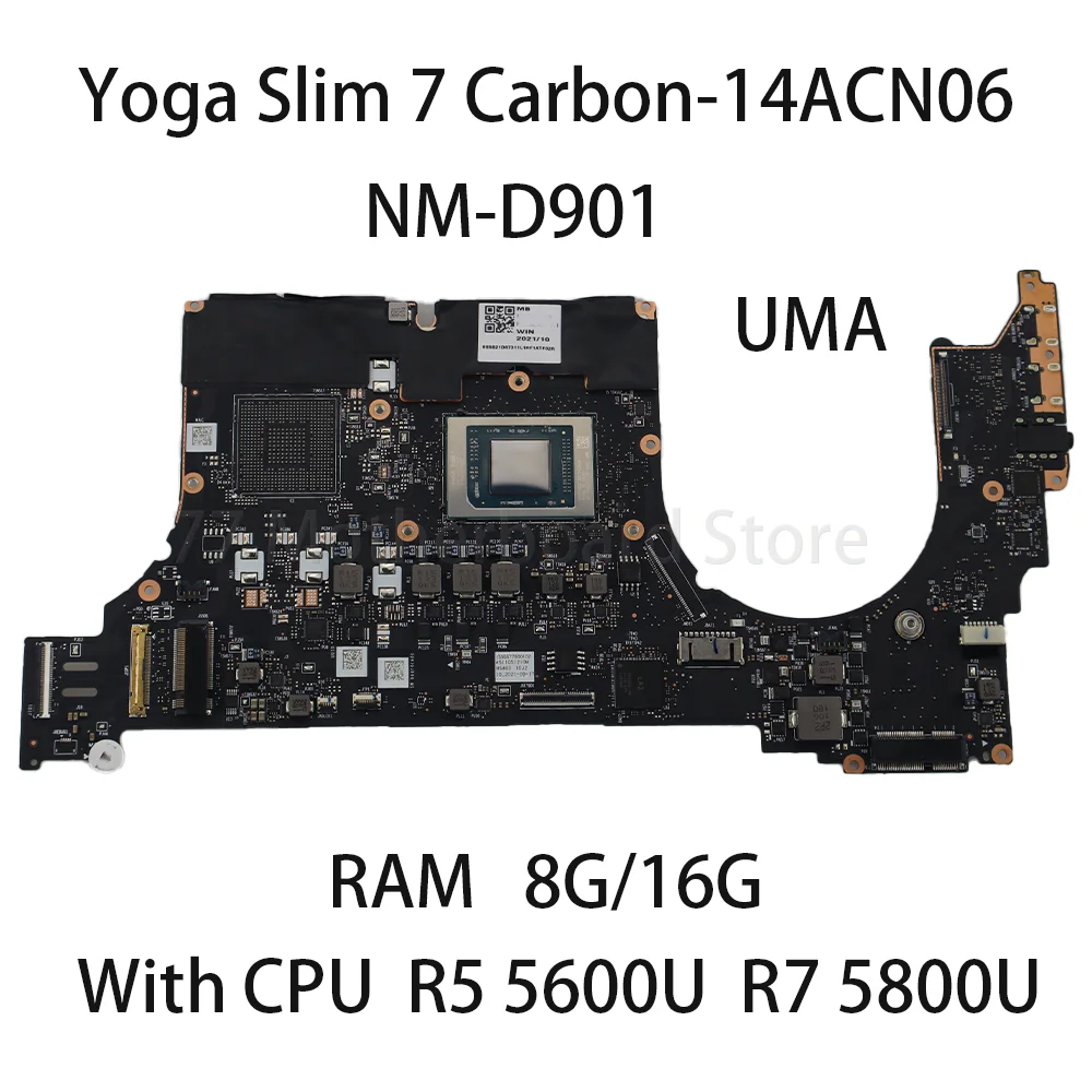 Motherboard Laptop untuk Lenovo Yoga Slim 7 Carbon-14ACN06 NM-D901 UMA dengan CPU R5 5600U R7 5800U RAM 8G/16G 5B21D67310