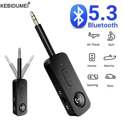 Bluetooth 5.3 Audio Receiver Transmitter 3.5MM AUX Hifi Stereo Music Wireless Adapter With Mic For Car Airplane TV PC Headphone