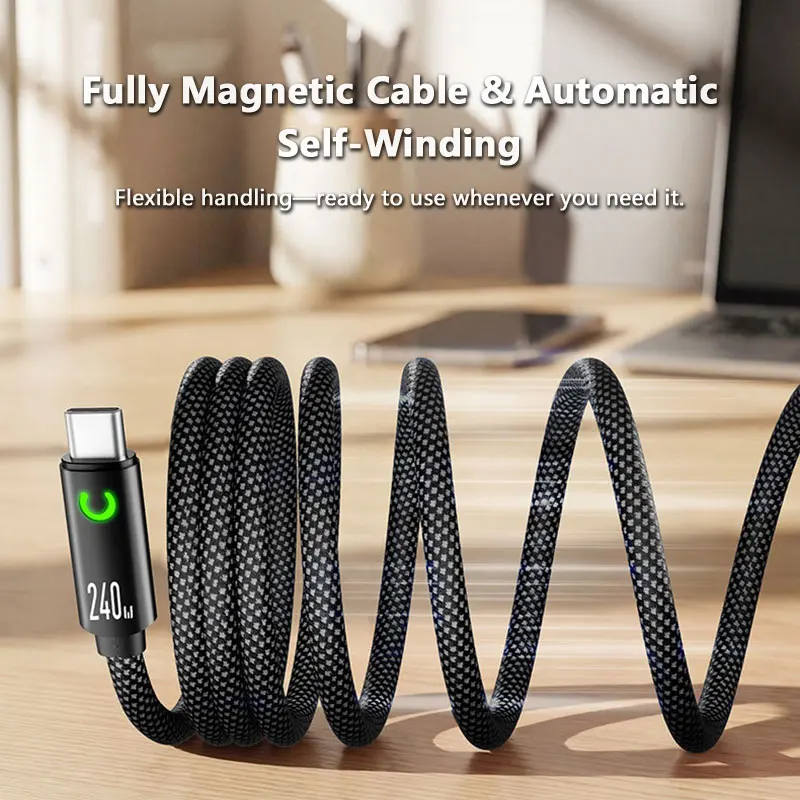 Dual Type-C 240W Super Fast Charging Cable 1M/1.5M/2M Automatic Storage Fully Magnetic Cable for Tablets Apple Samsung Huawei - view 6
