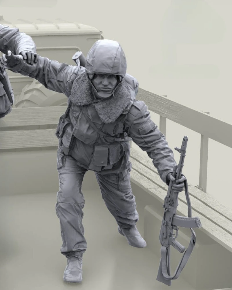1/16 Scale Die-Cast Resin Figure Model Kit Russian Internal Troops Seeking Cover (No Truck) Unassembled and Unpainted