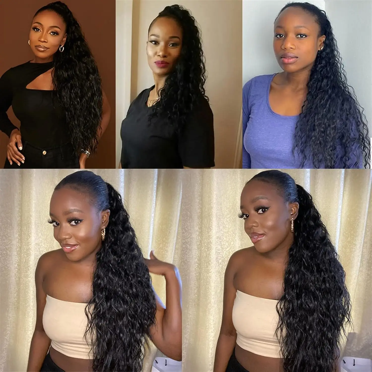 ポニーテールエクステンション ウォーターウェーブ ナチュラルルック 人毛かつら ポニーテールラップ ポニーウィッグ マジックペースト付き 女性 ガール デイリー