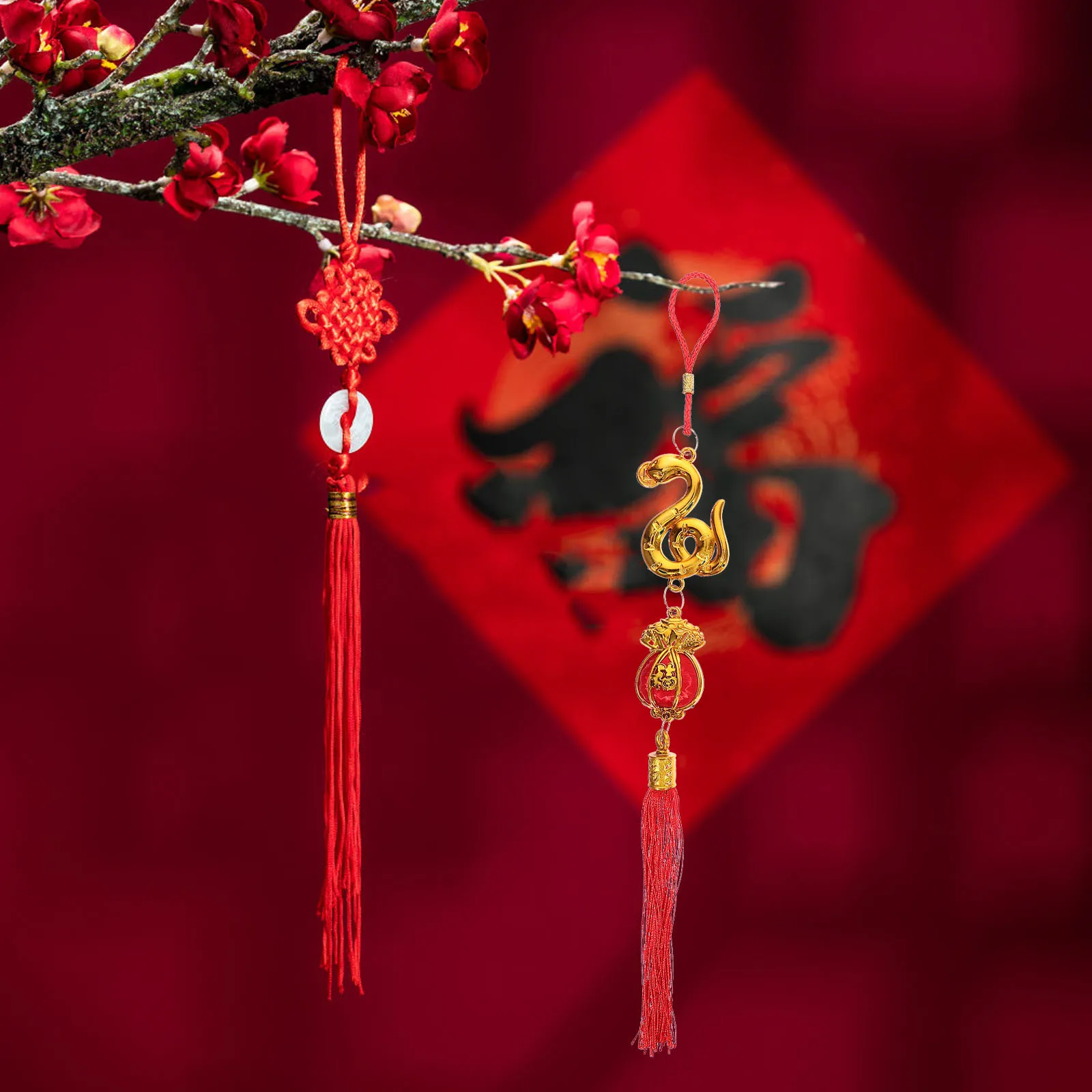 

5Pcs 2025 Year of The Snake Decoration Set Red String Hanging Ornaments for Spring Festival Prosperity Bonsai Tree Wall Door