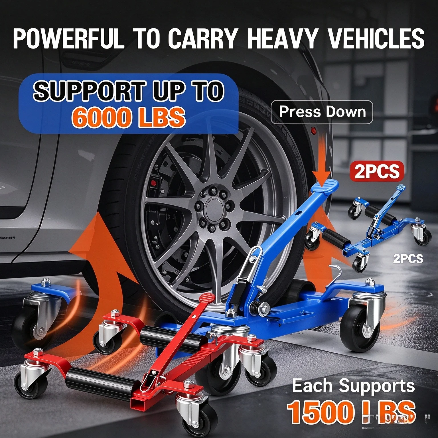 2PCS Car Wheel Dolly Jack Set 1500LBS Capacity Hydraulic Jack With Non-Slip Pedal & Rollers For Auto Repair for Cars Vehicle Positioning Hydraulic Jack