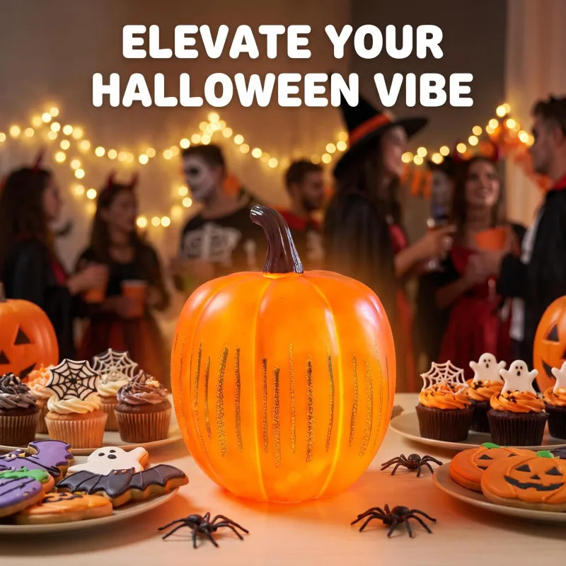 Halloween Pumpkin Decor Night Light Luminous Resin Craft Ornament Cute Glowing Desktop Figurine Home Indoor Festival Decoration