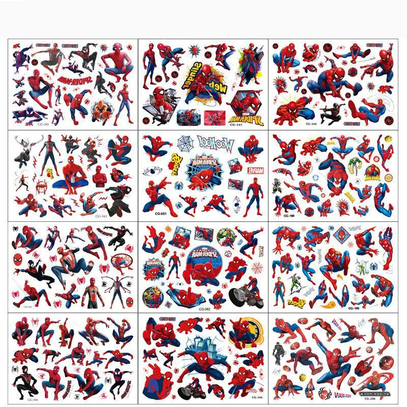 New Marvel Spiderman Tattoo Stickers Anime Spider-Man Cartoon Tattoo Sticker Kids Birthday Party Gives Gifts Body Art