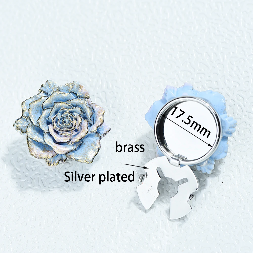 ICEYY Elegant Vintage Blue Peony Shirt Sleeve Button Copper Cufflinks Button Cover Accessories Decoration for Women