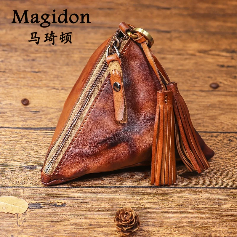 New Vintage Handmade Top Layer Cowhide Tanned Leather Wallet Women's Large Capacity Key Coin Purse Stylish Clutch Bag