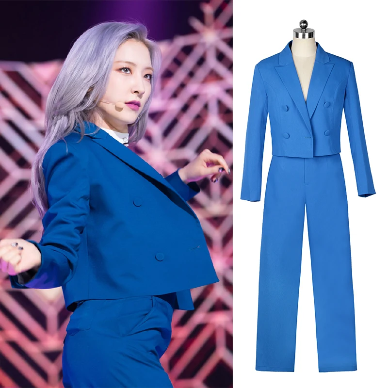 

New Kpop Korean Group Blue Hip-Hop Long Sleeve Blazer Coat Women Sexy Rave Dancer Outfit Loose Pants Stage Performance Costume