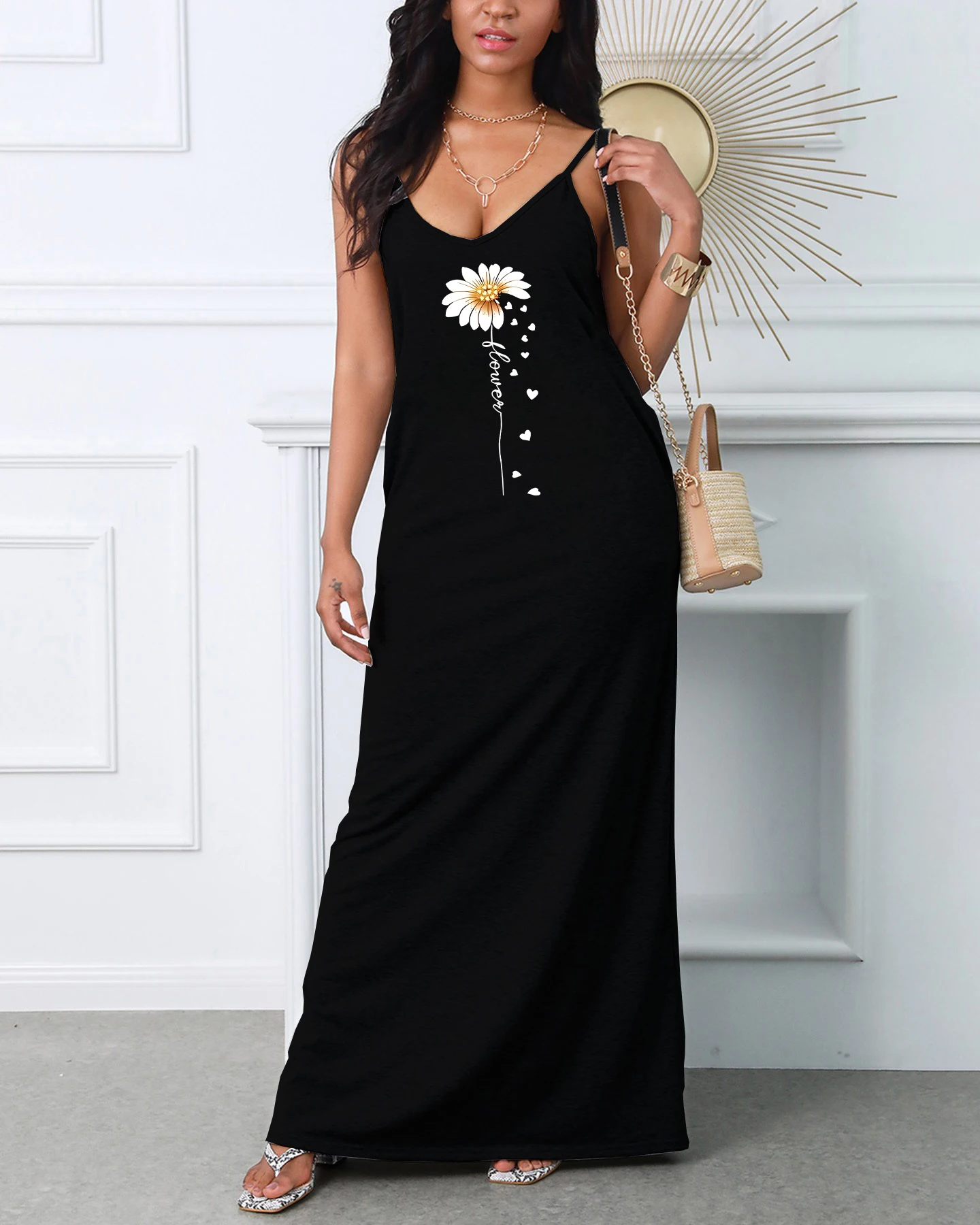 فستان نسائي مثير بحمالات على شكل حرف V مطبوع عليه زهور ونمط متقاطع، مريح، مسامي، كاجوال وعصري