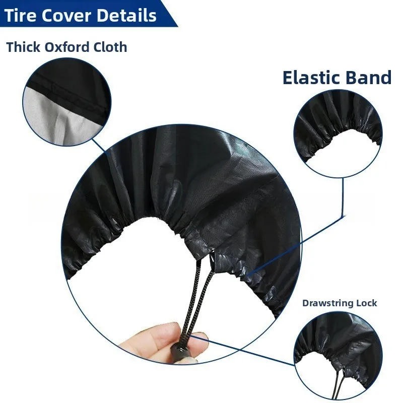 Outdoor Spare Tire Cover Made of 210D Oxford Fabric with Reflective Inner Layer 65x37cm and 80x47cm Sizes Black Silver