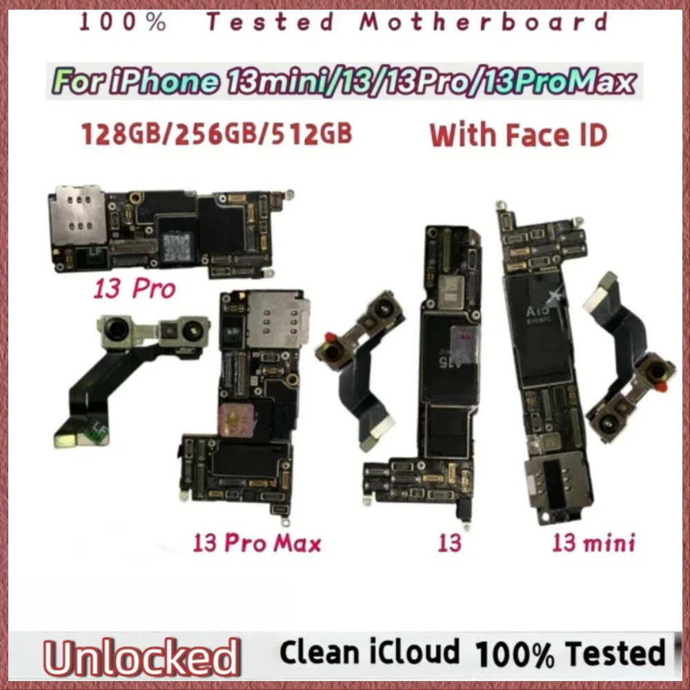 Unlocked Motherboard For iPhone 13 Pro Max Support Update Logic Board 13 Mini / Pro Clean iCloud With/NO Face ID Mainboard TEST