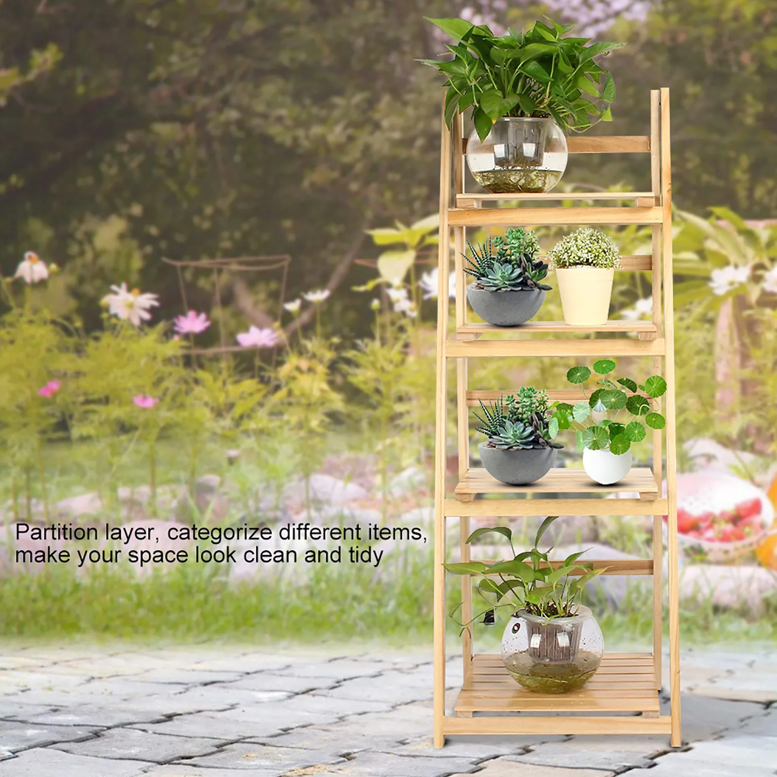 4 Tier Ladder Shelf Display Unit Home Bookcase Stand Plant Flower Storage Rack Ladder Shelving Storage Racks Stand Display Shelf