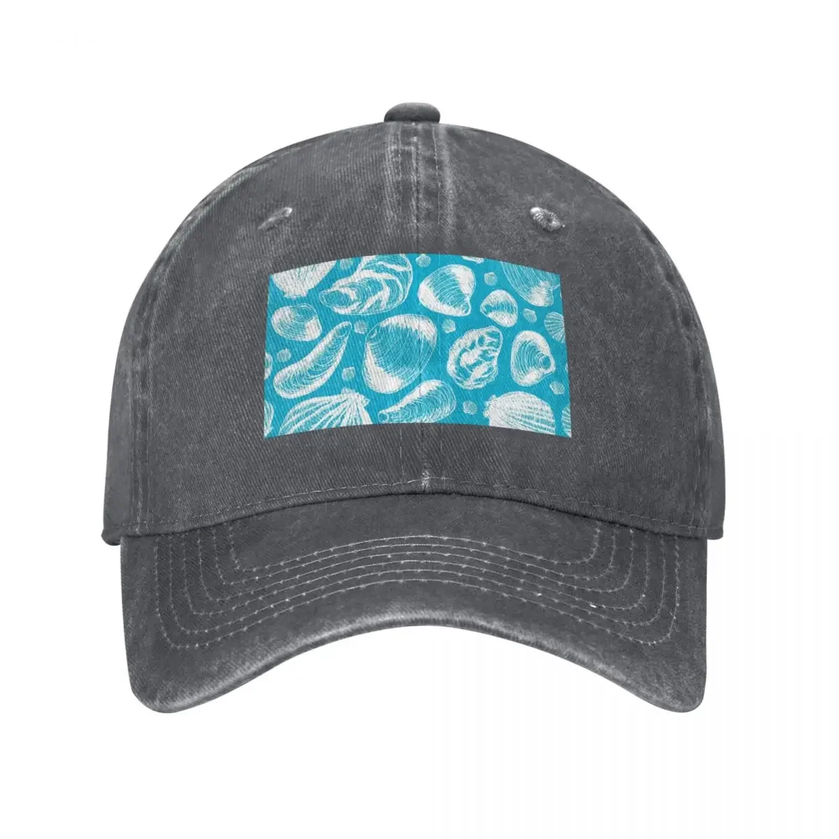 

New England Tidal Treasures, White on Cyan Blue Baseball Cap Hat Baseball Cap Ball Cap Man Women's