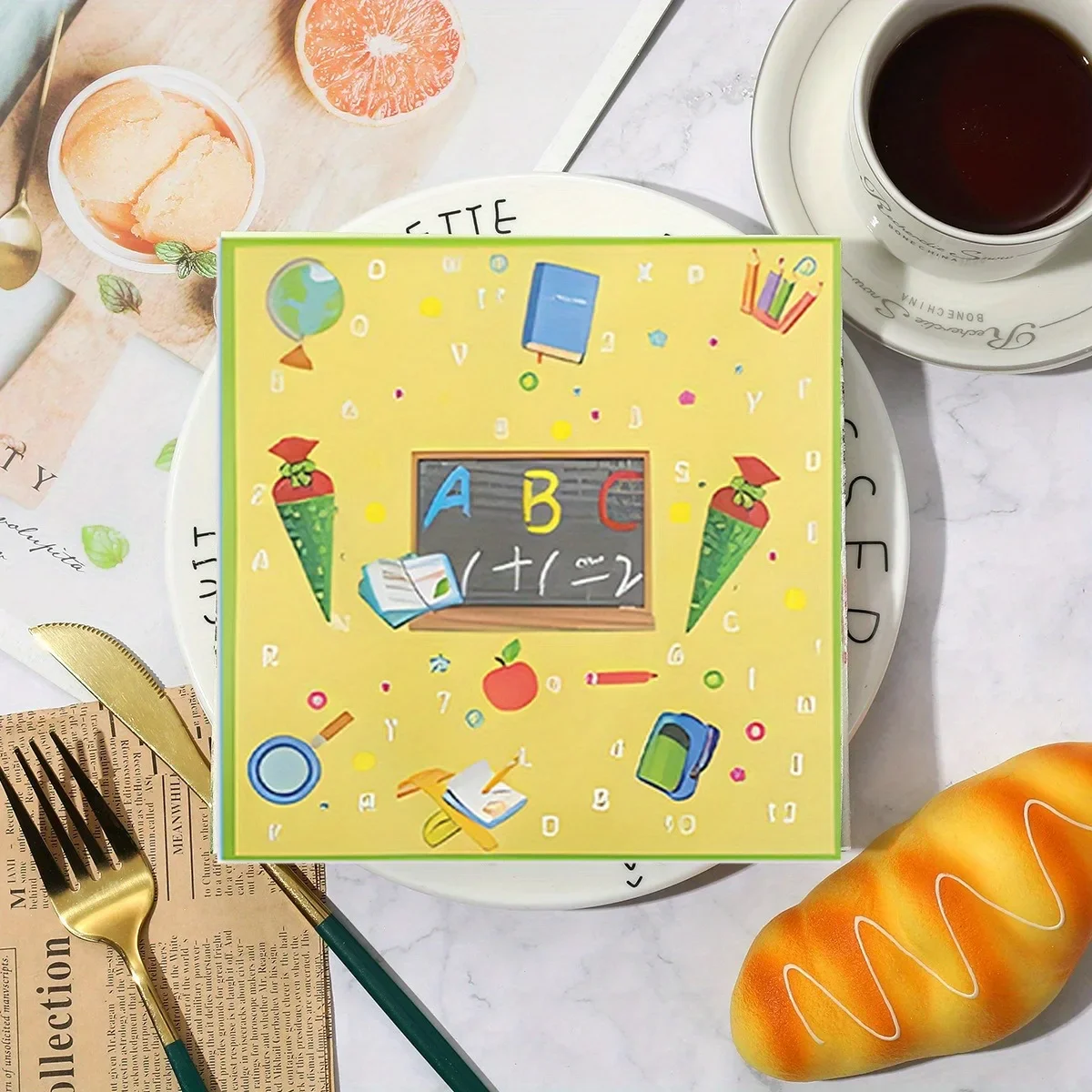 20pcs Napkin Blackboard Book Learning Tools Pattern Paper Placemats 33*33cm Disposable Tissue for Family Dinner Table Setting