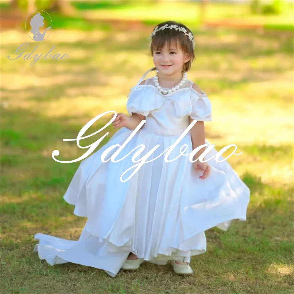 Pleat One Shoulder Short Sleeve Princess First Communion Ankle Length Long Ball Formal Flower Girl Gown Customized 2025 New