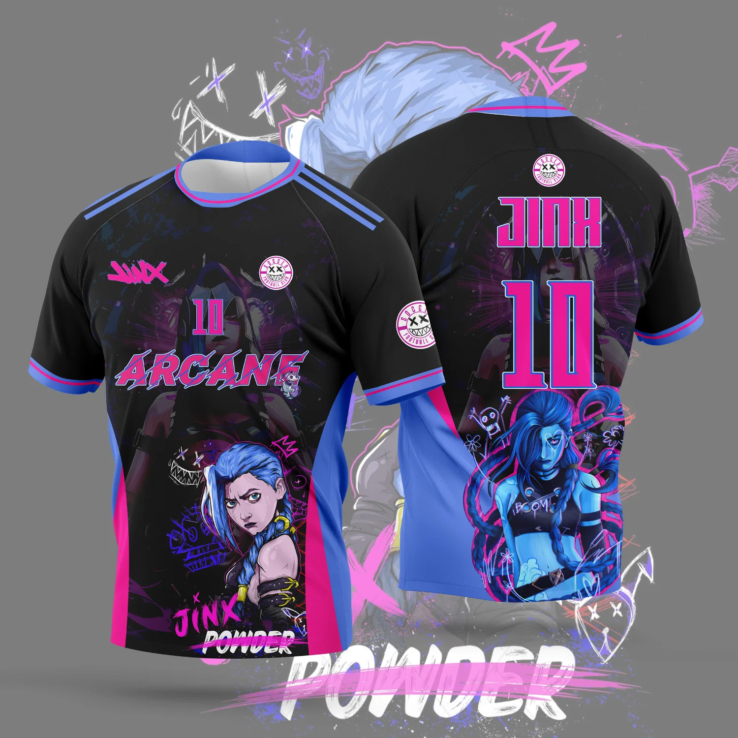 Nouveauté 2026 : Maillot Anime Arcane Jinx - T-shirt de sport décontracté pour hommes et femmes pour les amateurs de manga