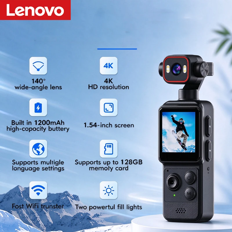 Lenovo Wireless Handheld Sports Camera HD Shooting Vlog Video Recording Camera AP WIFI Connection Action Cam For Outdoor Cycling