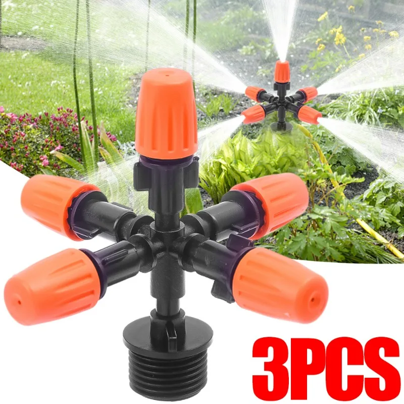 

1-3PCS 360 Degree Irrigation Sprinkler Adjustable Atomizing Nozzle Garden Lawn 5 Holes Irrigation Dripper Plant Watering Tools