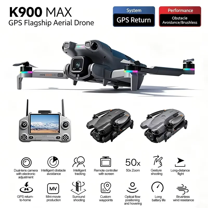 K900 MAX 8K Professional Drone with Dual Camera WiFi FPV Aerial Photography 360° Obstacle Avoidance Quadcopter Airdrop Drone Toy