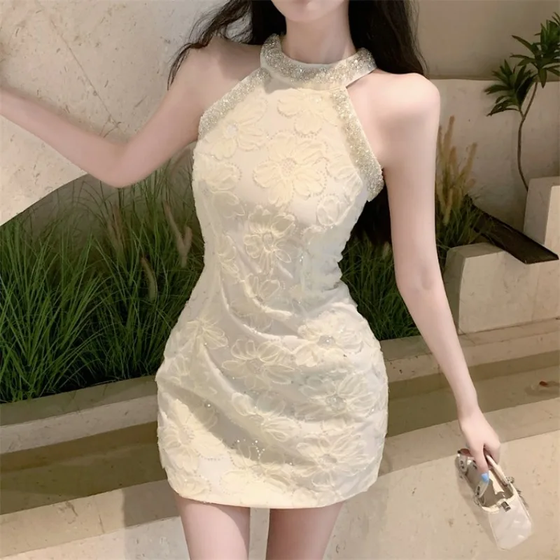 Topanoma Evening Dresses Women Flowers Elegant Mesh Patchwork Sleeveless Rhinestone Hollow Out Wedding Party Cocktail Birthday