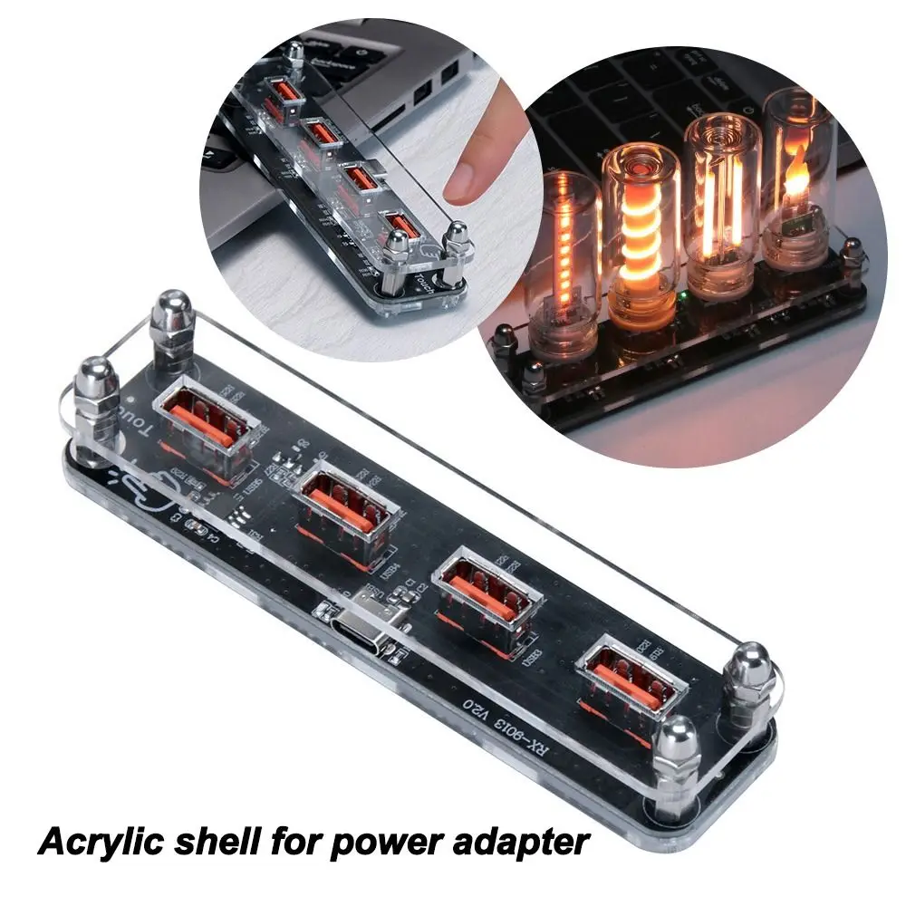 Portable USB Power Supply Base Multifunctional with Transparent Casing Power Adapter Desktop Accessory 4-Port Hub Power Supply