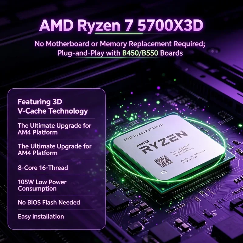 AMD Ryzen 7 5700X3D Processor 1080p high refresh rate gaming build 8 Core 16 Thread 96MB 3D V-Cache AM4 DDR4
